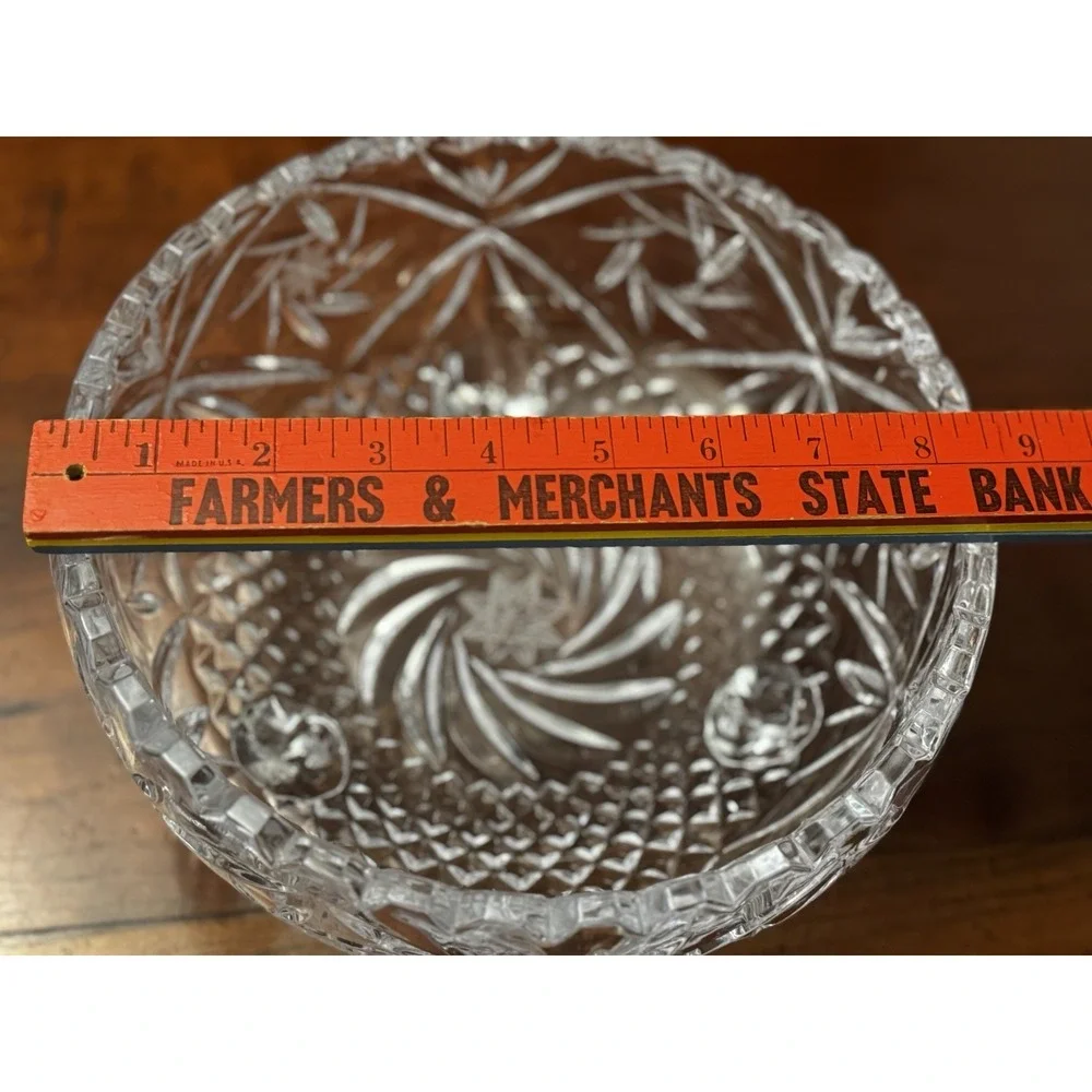 Pinwheel Star Cut 3 Toed 9" Pedastal Bowl by American Cut Hand Blown - Picture 6 of 7